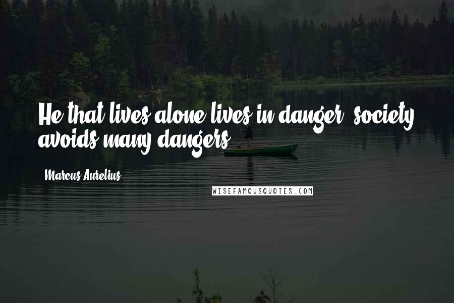 Marcus Aurelius Quotes: He that lives alone lives in danger; society avoids many dangers.