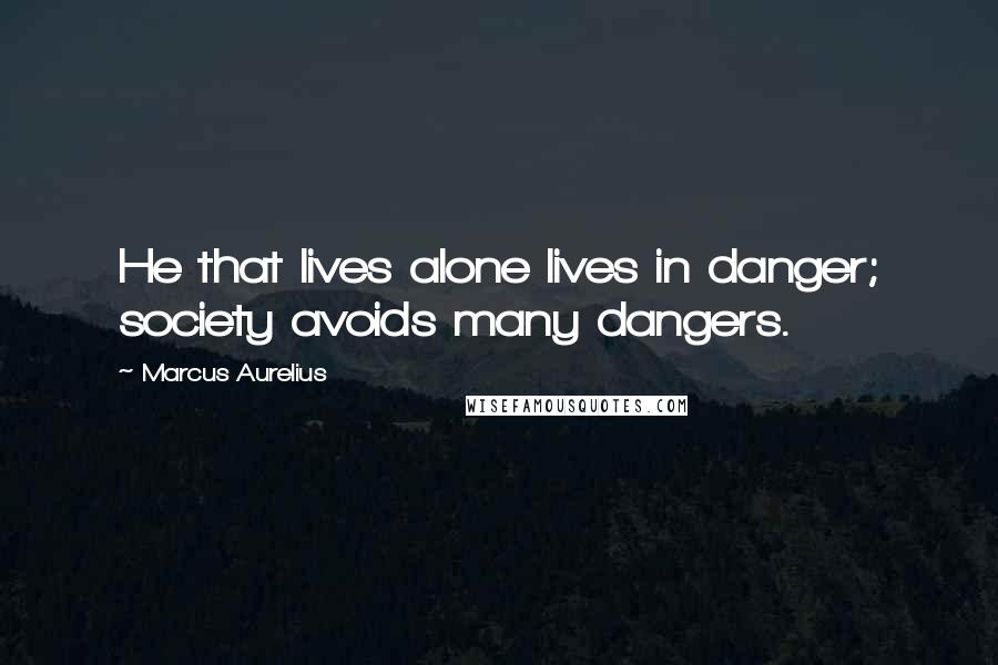 Marcus Aurelius Quotes: He that lives alone lives in danger; society avoids many dangers.