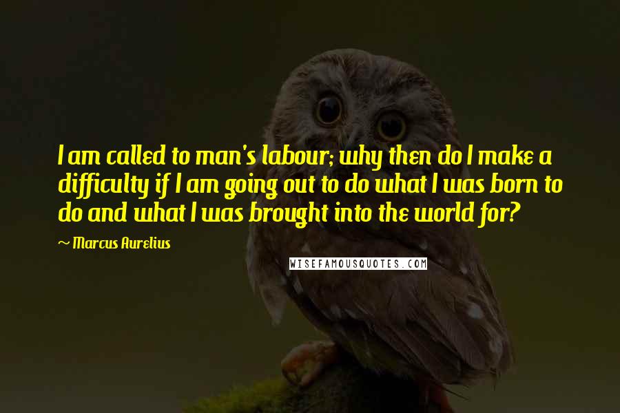 Marcus Aurelius Quotes: I am called to man's labour; why then do I make a difficulty if I am going out to do what I was born to do and what I was brought into the world for?