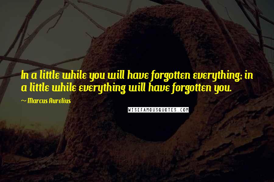 Marcus Aurelius Quotes: In a little while you will have forgotten everything; in a little while everything will have forgotten you.
