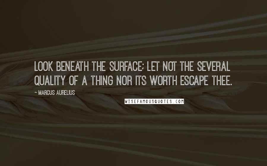 Marcus Aurelius Quotes: Look beneath the surface; let not the several quality of a thing nor its worth escape thee.