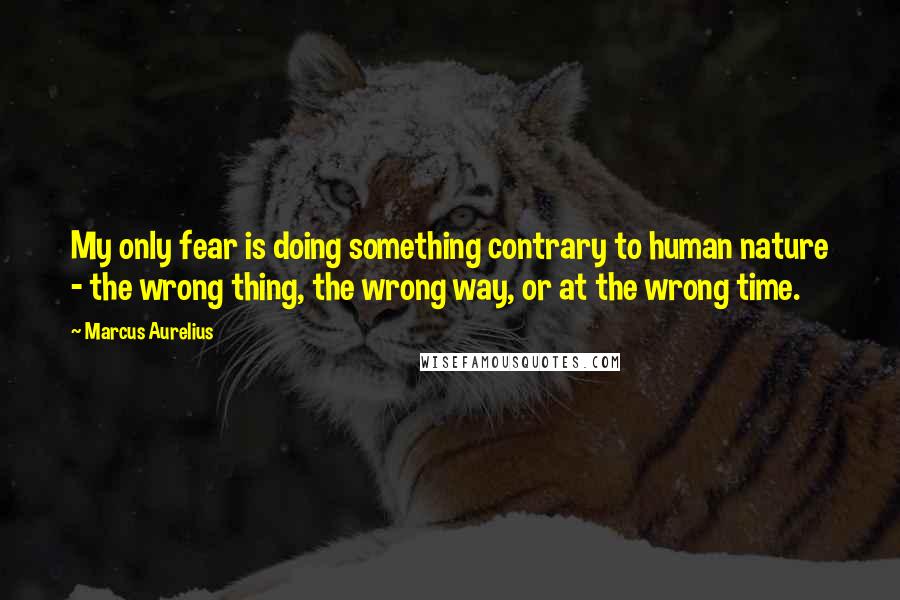 Marcus Aurelius Quotes: My only fear is doing something contrary to human nature - the wrong thing, the wrong way, or at the wrong time.