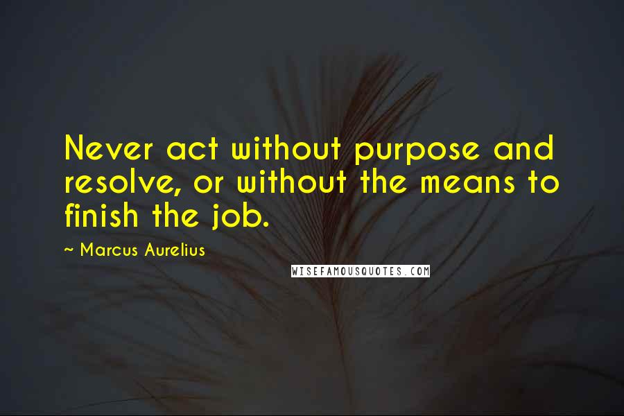 Marcus Aurelius Quotes: Never act without purpose and resolve, or without the means to finish the job.