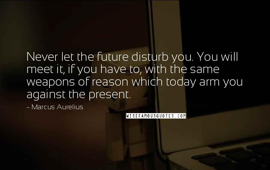 Marcus Aurelius Quotes: Never let the future disturb you. You will meet it, if you have to, with the same weapons of reason which today arm you against the present.