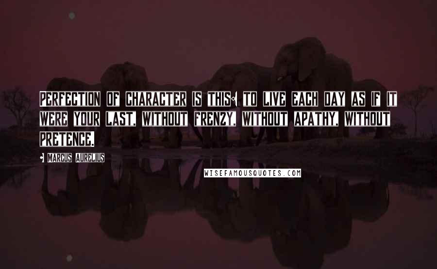 Marcus Aurelius Quotes: Perfection of character is this: to live each day as if it were your last, without frenzy, without apathy, without pretence.