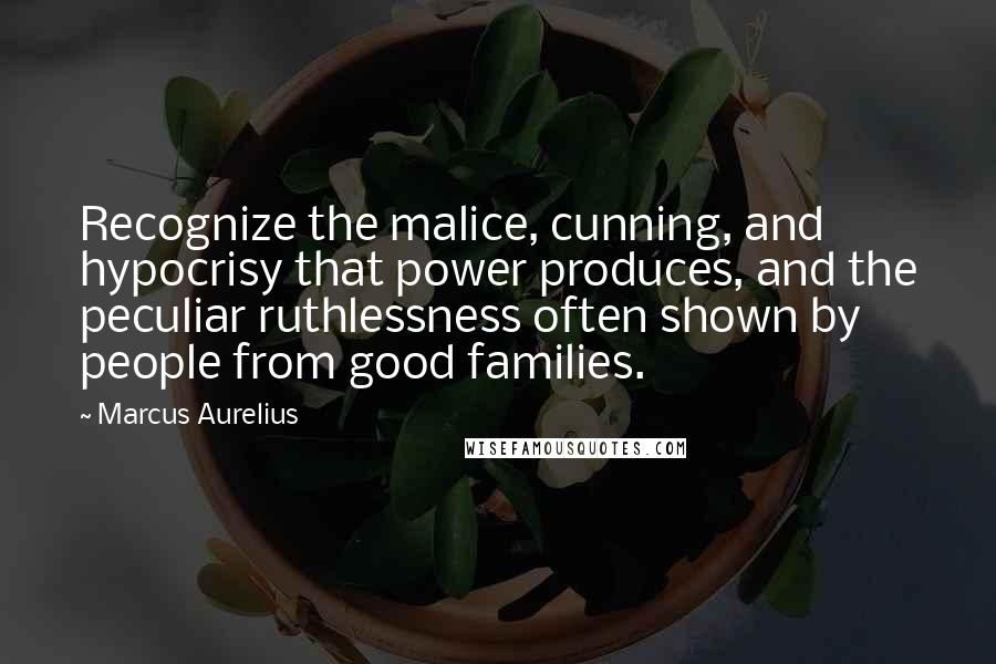 Marcus Aurelius Quotes: Recognize the malice, cunning, and hypocrisy that power produces, and the peculiar ruthlessness often shown by people from good families.