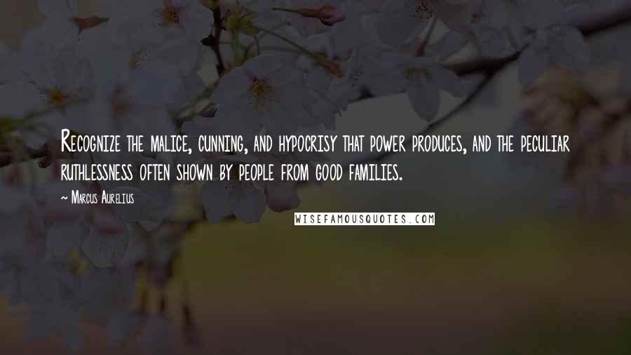 Marcus Aurelius Quotes: Recognize the malice, cunning, and hypocrisy that power produces, and the peculiar ruthlessness often shown by people from good families.