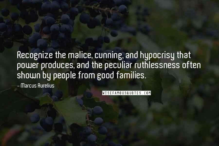 Marcus Aurelius Quotes: Recognize the malice, cunning, and hypocrisy that power produces, and the peculiar ruthlessness often shown by people from good families.