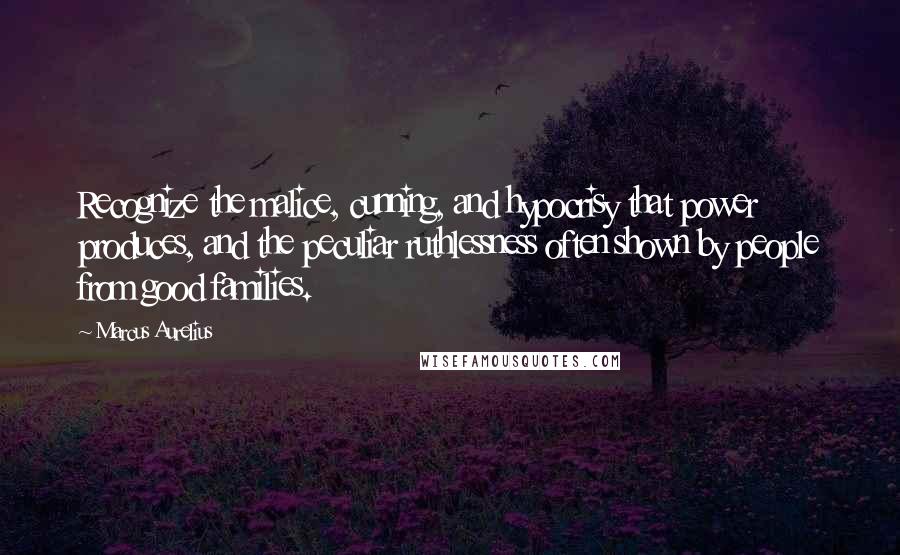 Marcus Aurelius Quotes: Recognize the malice, cunning, and hypocrisy that power produces, and the peculiar ruthlessness often shown by people from good families.