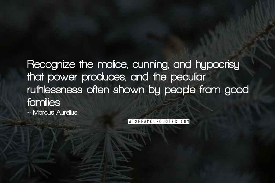 Marcus Aurelius Quotes: Recognize the malice, cunning, and hypocrisy that power produces, and the peculiar ruthlessness often shown by people from good families.