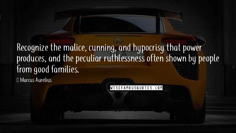 Marcus Aurelius Quotes: Recognize the malice, cunning, and hypocrisy that power produces, and the peculiar ruthlessness often shown by people from good families.