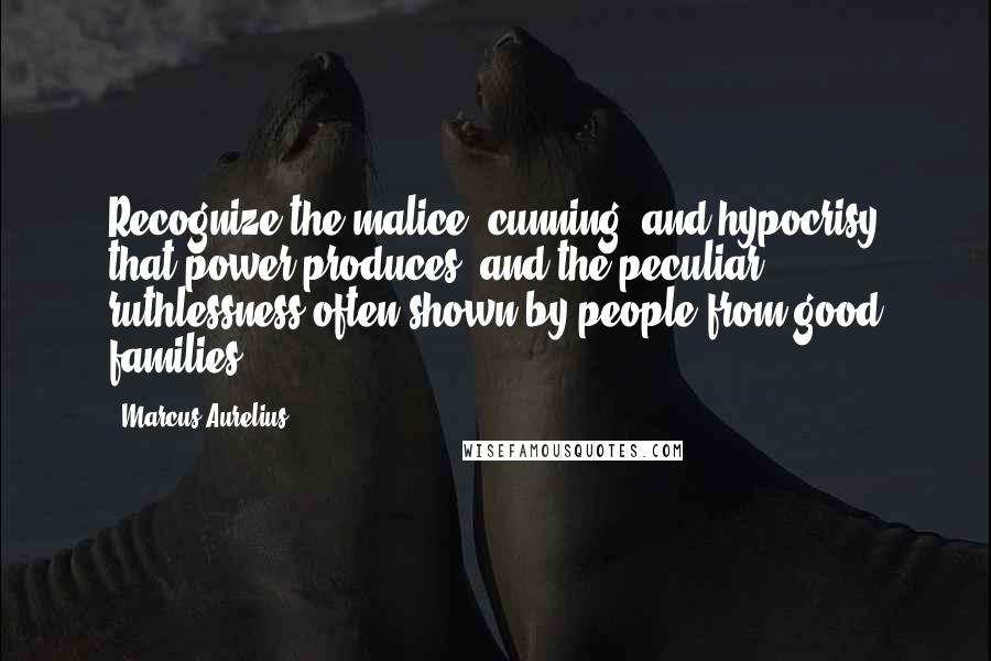 Marcus Aurelius Quotes: Recognize the malice, cunning, and hypocrisy that power produces, and the peculiar ruthlessness often shown by people from good families.