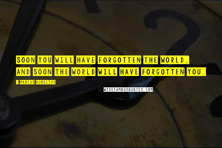 Marcus Aurelius Quotes: Soon you will have forgotten the world, and soon the world will have forgotten you.