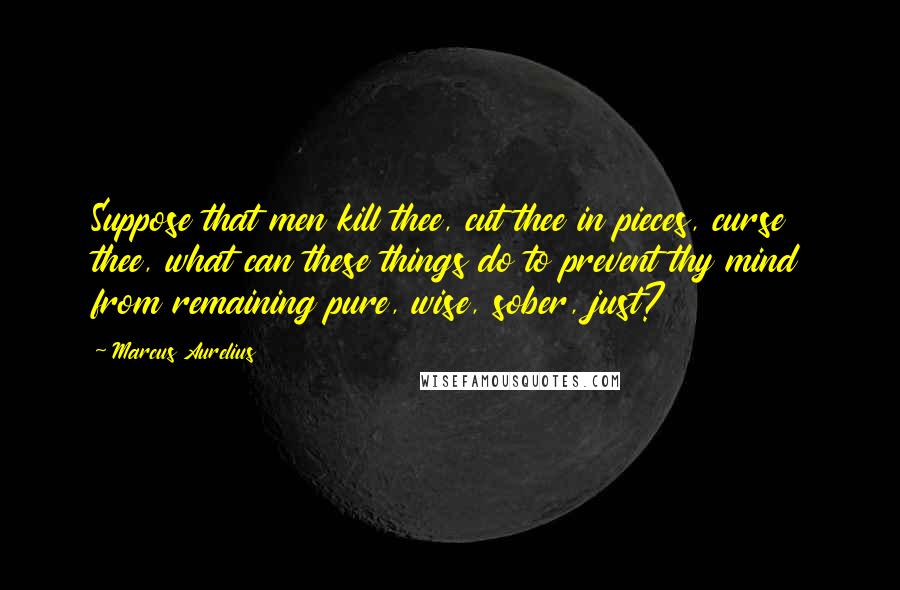 Marcus Aurelius Quotes: Suppose that men kill thee, cut thee in pieces, curse thee, what can these things do to prevent thy mind from remaining pure, wise, sober, just?