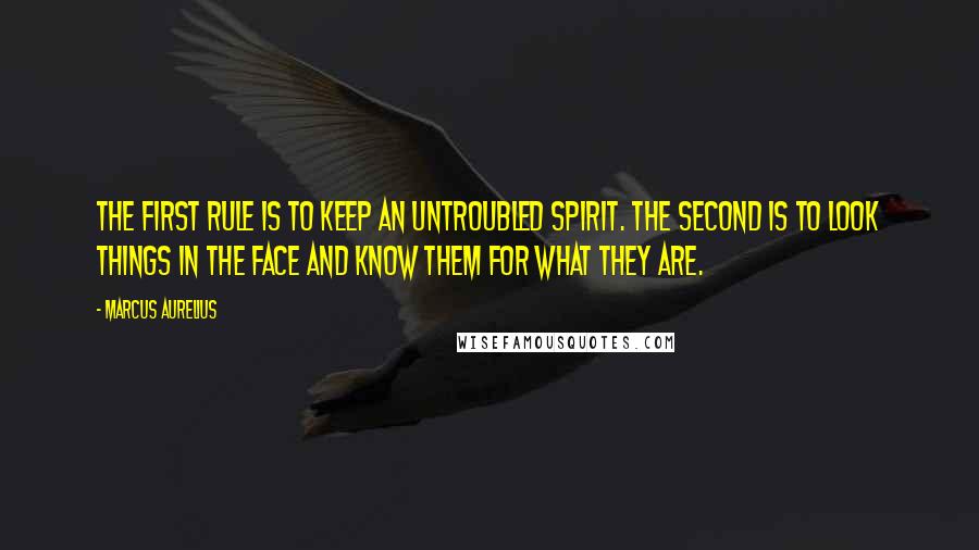 Marcus Aurelius Quotes: The first rule is to keep an untroubled spirit. The second is to look things in the face and know them for what they are.