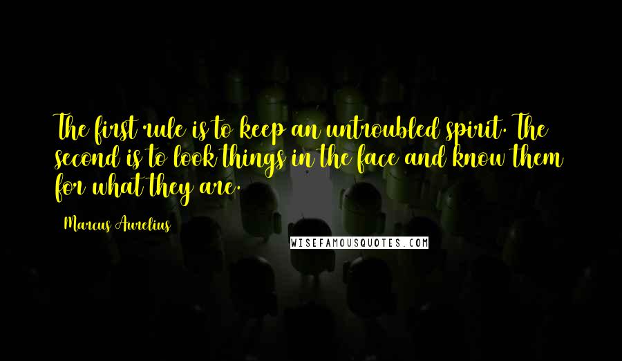 Marcus Aurelius Quotes: The first rule is to keep an untroubled spirit. The second is to look things in the face and know them for what they are.