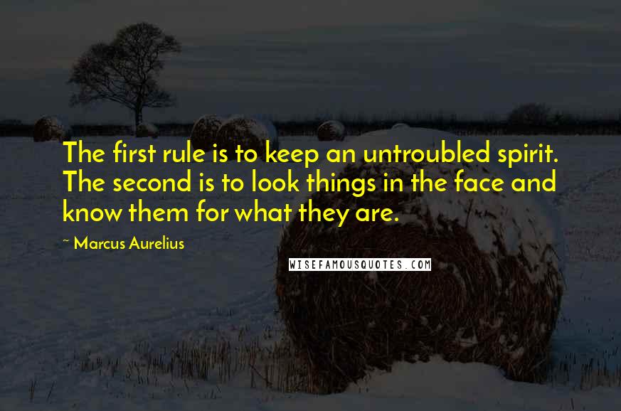 Marcus Aurelius Quotes: The first rule is to keep an untroubled spirit. The second is to look things in the face and know them for what they are.