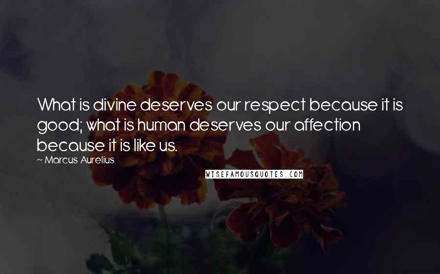 Marcus Aurelius Quotes: What is divine deserves our respect because it is good; what is human deserves our affection because it is like us.