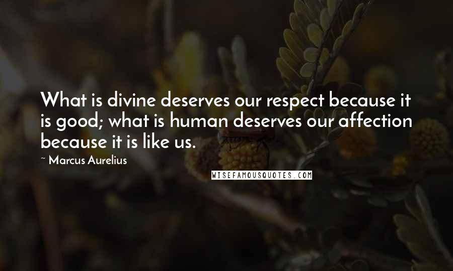 Marcus Aurelius Quotes: What is divine deserves our respect because it is good; what is human deserves our affection because it is like us.