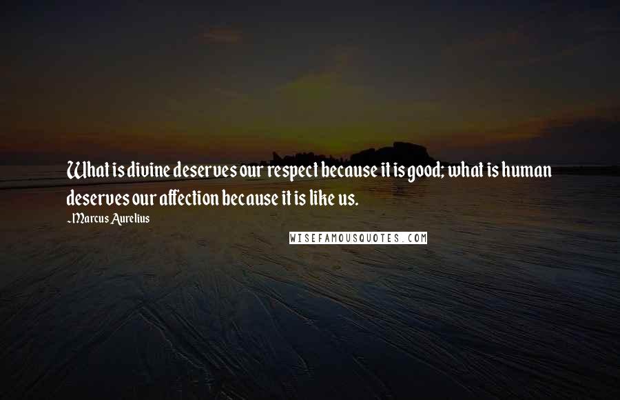 Marcus Aurelius Quotes: What is divine deserves our respect because it is good; what is human deserves our affection because it is like us.