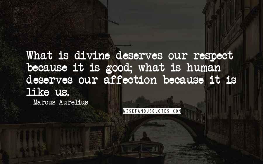 Marcus Aurelius Quotes: What is divine deserves our respect because it is good; what is human deserves our affection because it is like us.