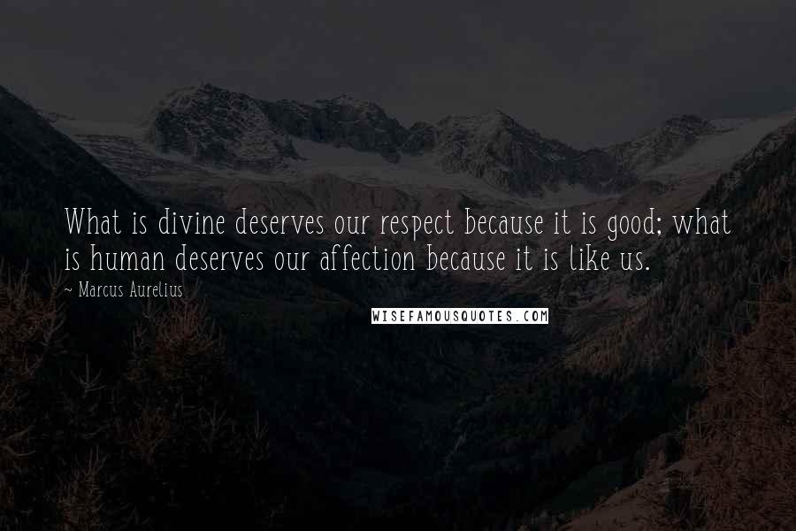 Marcus Aurelius Quotes: What is divine deserves our respect because it is good; what is human deserves our affection because it is like us.