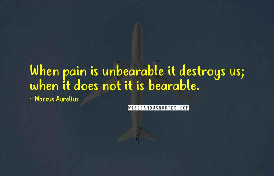 Marcus Aurelius Quotes: When pain is unbearable it destroys us; when it does not it is bearable.
