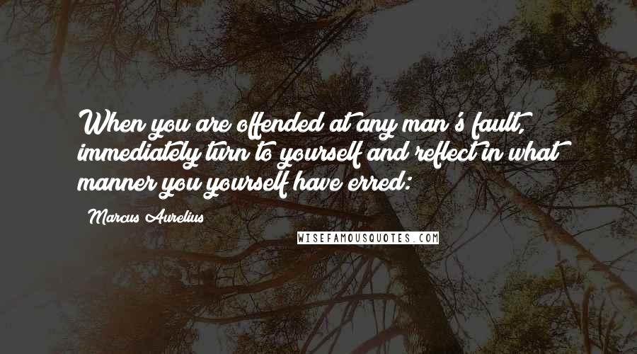 Marcus Aurelius Quotes: When you are offended at any man's fault, immediately turn to yourself and reflect in what manner you yourself have erred: