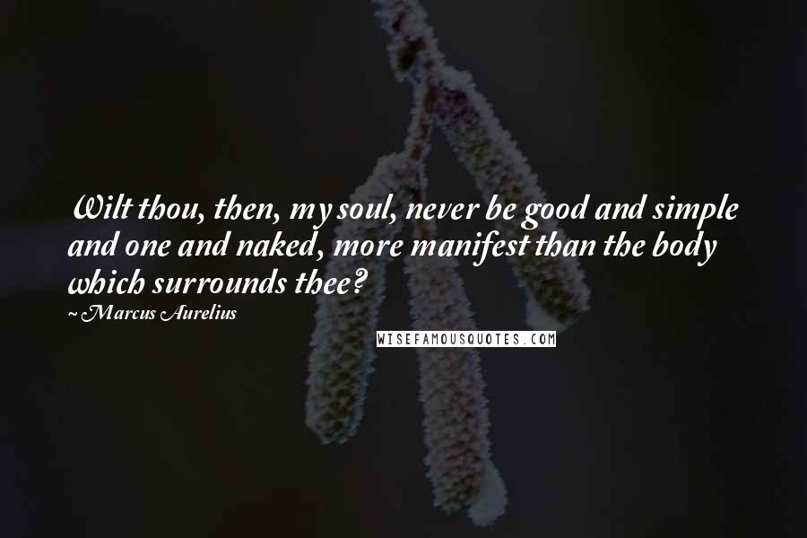 Marcus Aurelius Quotes: Wilt thou, then, my soul, never be good and simple and one and naked, more manifest than the body which surrounds thee?