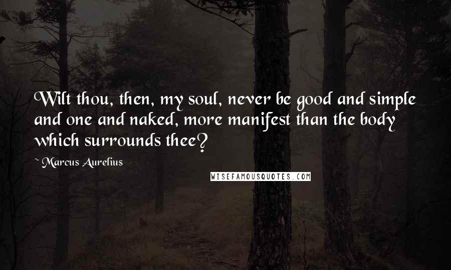Marcus Aurelius Quotes: Wilt thou, then, my soul, never be good and simple and one and naked, more manifest than the body which surrounds thee?