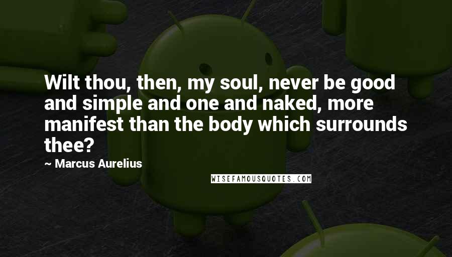 Marcus Aurelius Quotes: Wilt thou, then, my soul, never be good and simple and one and naked, more manifest than the body which surrounds thee?
