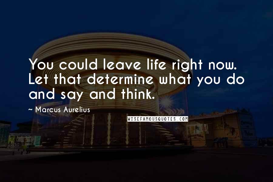 Marcus Aurelius Quotes: You could leave life right now. Let that determine what you do and say and think.