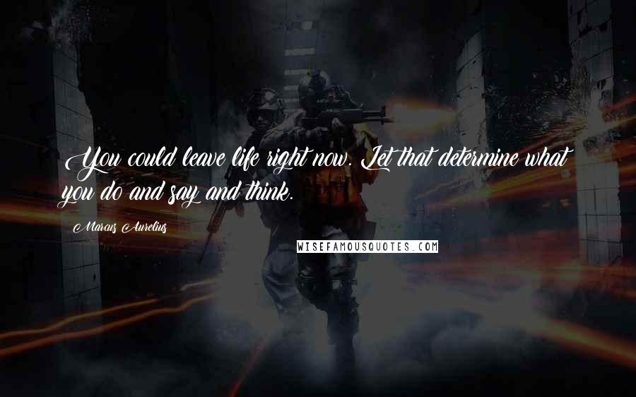 Marcus Aurelius Quotes: You could leave life right now. Let that determine what you do and say and think.