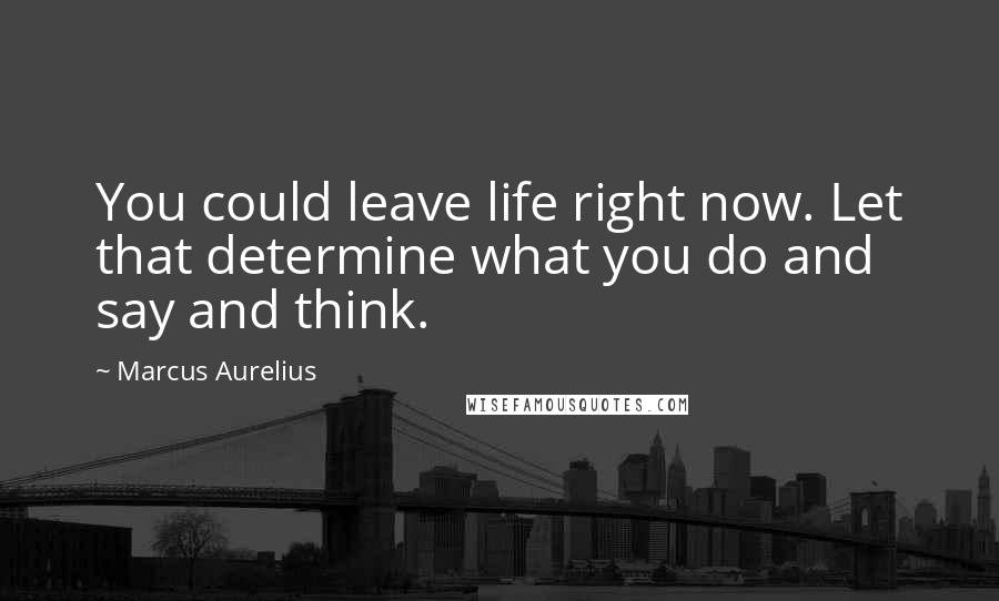 Marcus Aurelius Quotes: You could leave life right now. Let that determine what you do and say and think.