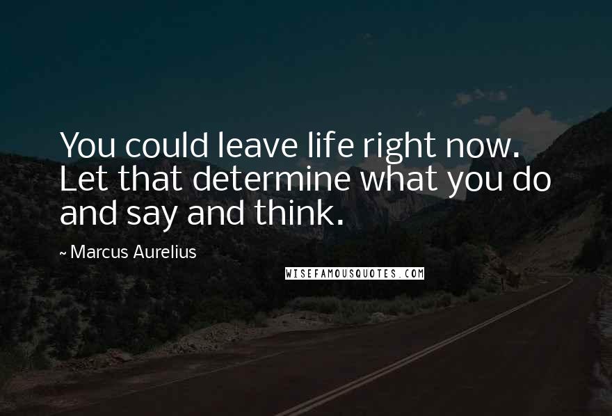 Marcus Aurelius Quotes: You could leave life right now. Let that determine what you do and say and think.