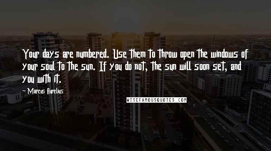 Marcus Aurelius Quotes: Your days are numbered. Use them to throw open the windows of your soul to the sun. If you do not, the sun will soon set, and you with it.