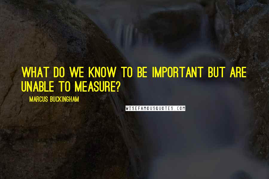 Marcus Buckingham Quotes: What do we know to be important but are unable to measure?