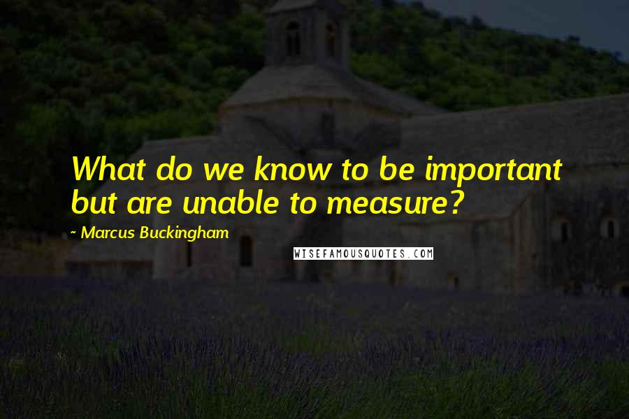 Marcus Buckingham Quotes: What do we know to be important but are unable to measure?