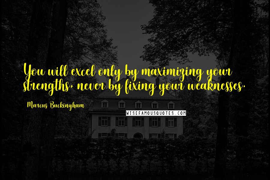 Marcus Buckingham Quotes: You will excel only by maximizing your strengths, never by fixing your weaknesses.