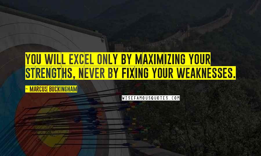 Marcus Buckingham Quotes: You will excel only by maximizing your strengths, never by fixing your weaknesses.