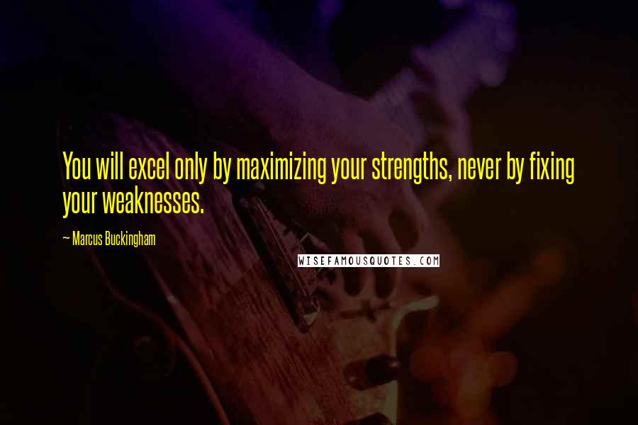 Marcus Buckingham Quotes: You will excel only by maximizing your strengths, never by fixing your weaknesses.