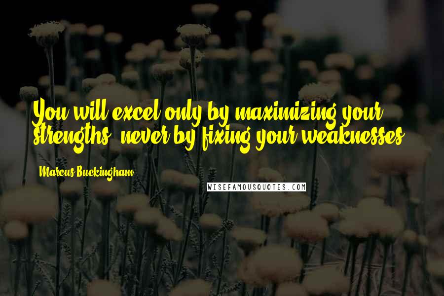 Marcus Buckingham Quotes: You will excel only by maximizing your strengths, never by fixing your weaknesses.