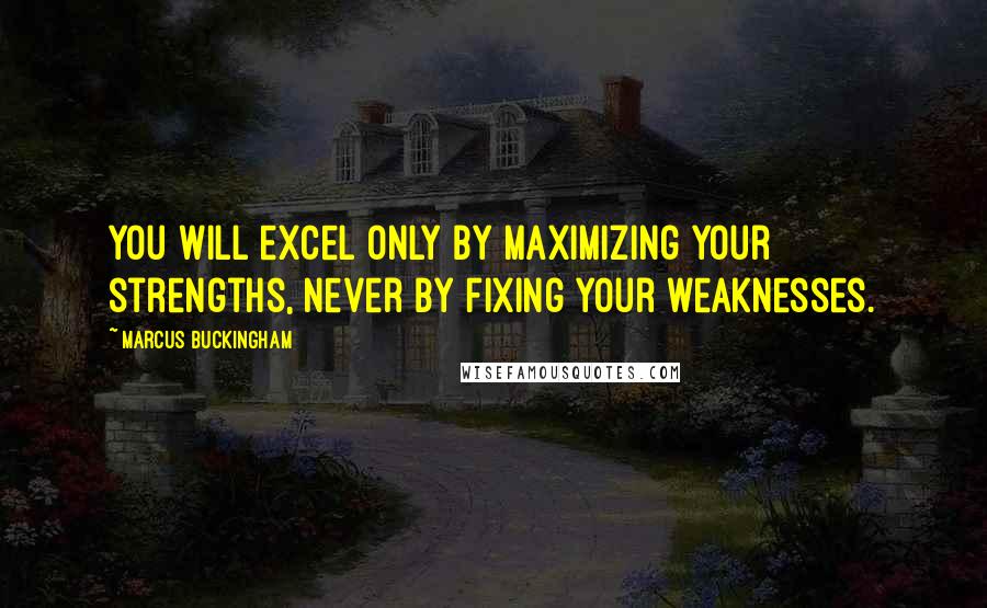 Marcus Buckingham Quotes: You will excel only by maximizing your strengths, never by fixing your weaknesses.