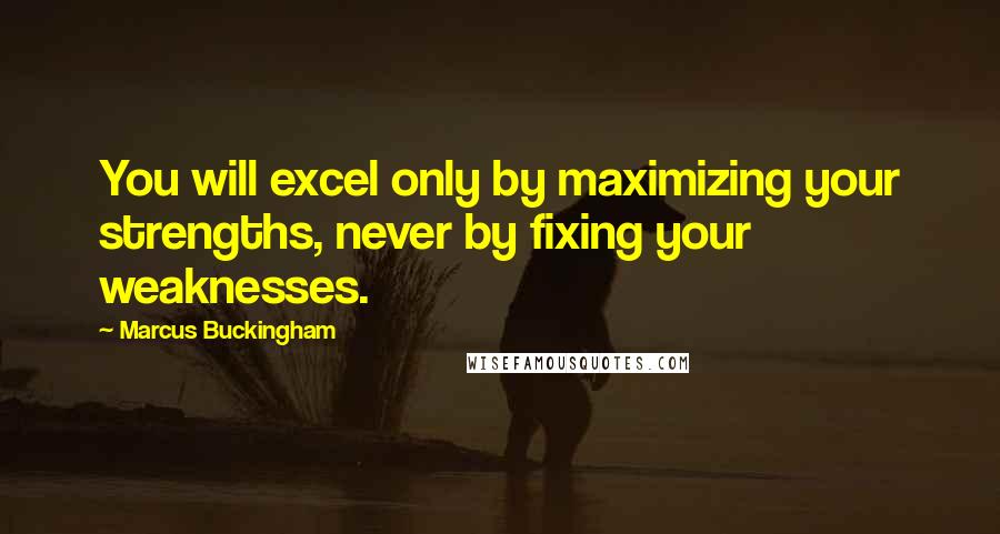 Marcus Buckingham Quotes: You will excel only by maximizing your strengths, never by fixing your weaknesses.
