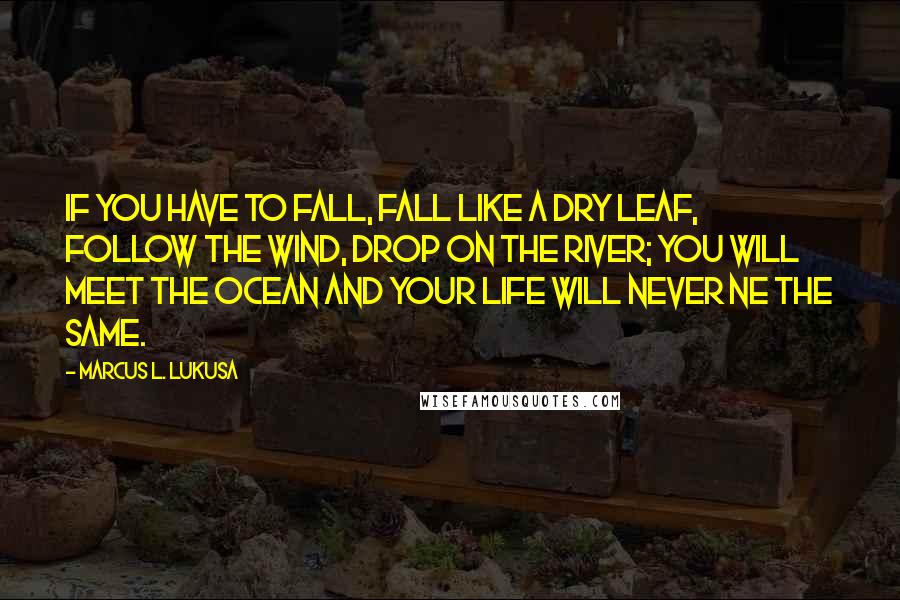 Marcus L. Lukusa Quotes: If you have to fall, fall like a dry leaf, follow the wind, drop on the river; you will meet the ocean and your life will never ne the same.