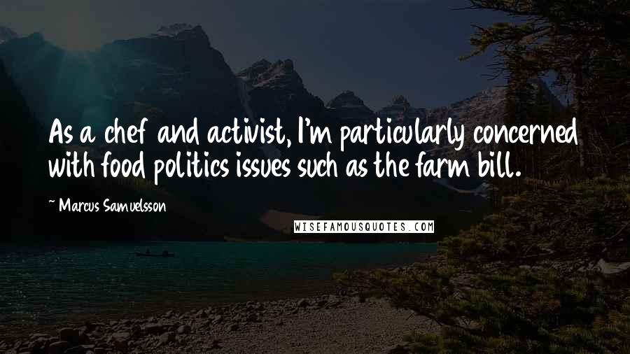 Marcus Samuelsson Quotes: As a chef and activist, I'm particularly concerned with food politics issues such as the farm bill.