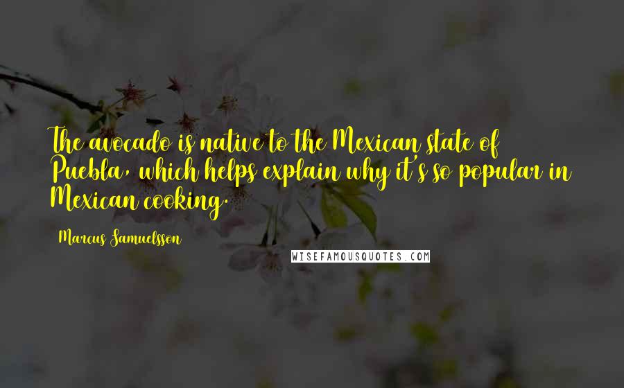 Marcus Samuelsson Quotes: The avocado is native to the Mexican state of Puebla, which helps explain why it's so popular in Mexican cooking.