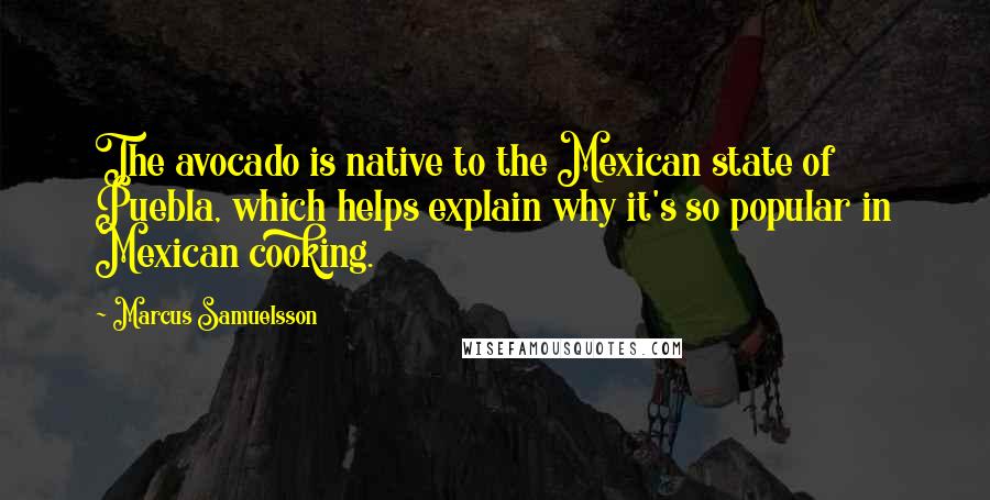 Marcus Samuelsson Quotes: The avocado is native to the Mexican state of Puebla, which helps explain why it's so popular in Mexican cooking.
