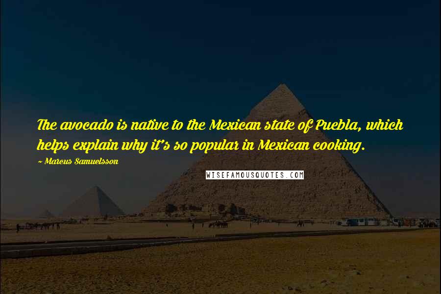 Marcus Samuelsson Quotes: The avocado is native to the Mexican state of Puebla, which helps explain why it's so popular in Mexican cooking.