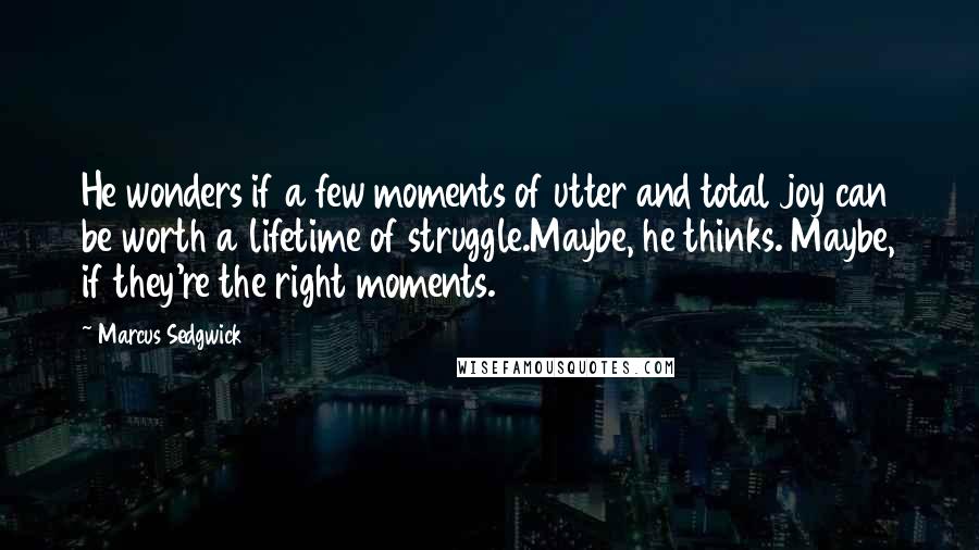 Marcus Sedgwick Quotes: He wonders if a few moments of utter and total joy can be worth a lifetime of struggle.Maybe, he thinks. Maybe, if they're the right moments.